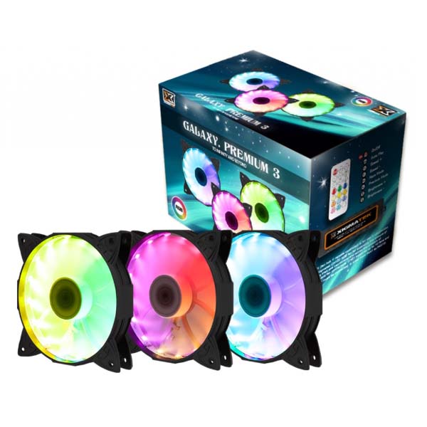 FAN CASE XIGMATEK GALAXY PREMIUM - EN40223 - (CH120+CHB1) - RGB: RAINBOW (PACK x3, CONTROLLER, POWER HUB)