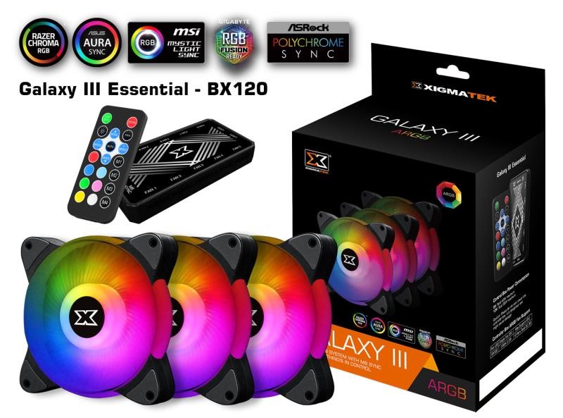 XIGMATEK GALAXY III ESSENTIAL - BX120 ARGB (EN45433): HUB FAN (PACK x3, CONTROLLER, POWER HUB)