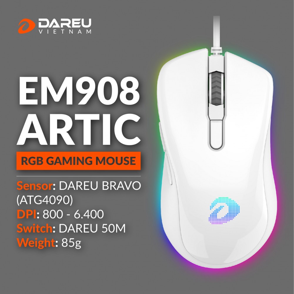 Chuột DareU EM908 ARTIC White RGB - hakivn